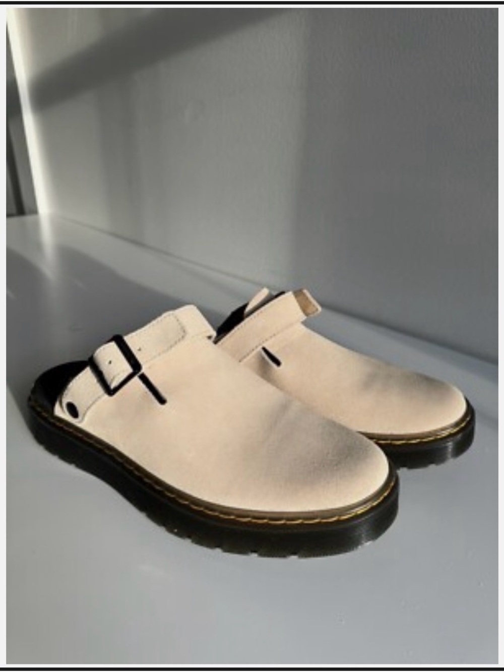 Dr. Martens Cream Suede Clog Mules